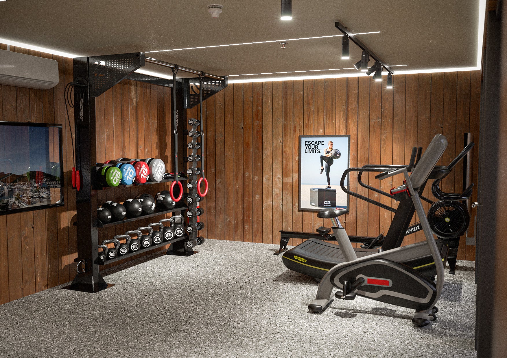 escape garage gym with wood cladding