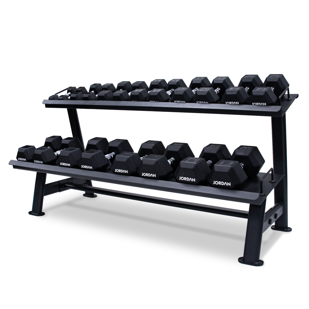 Jordan 10 Pair, 2 Tier Hexagonal Dumbbell Rack With Trays