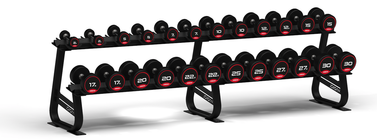 Jordan Classic Rubber Dumbbell set 2.5-30kg with 12 Pair Rack