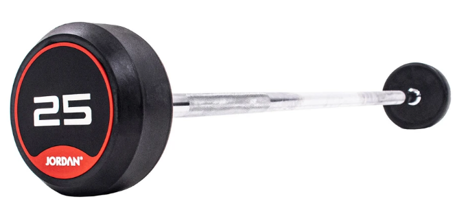 Jordan Rubber Barbell Set 10-45kg Solid Ends with Straight Bars and Rack