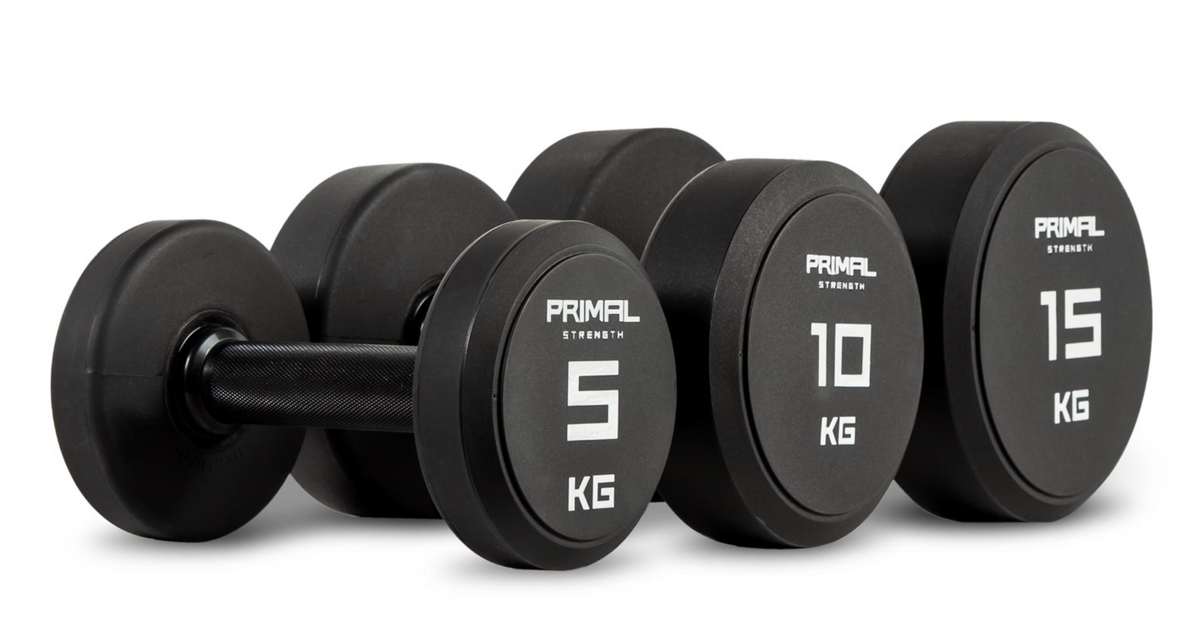 Primal Strength Urethane Dumbbell Set 27.5-50kg (10 pairs)