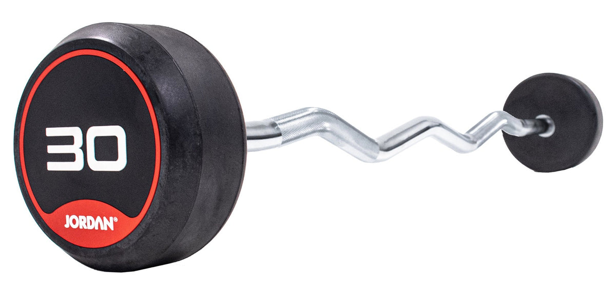 Jordan Rubber Barbells Bars Set 10-45kg with Curl Bar and Rack