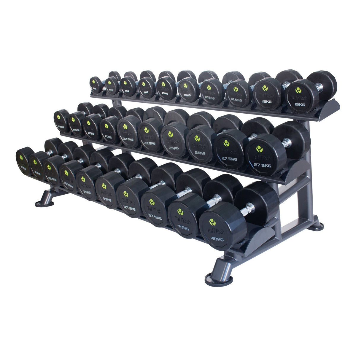 Physical Company Horizontal Dumbbell Rack with Saddles - Holds 15 pairs
