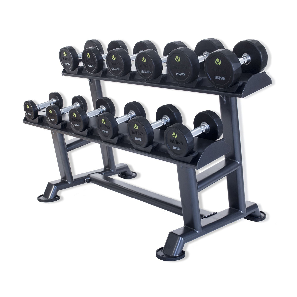 Physical Company Horizontal Dumbbell Rack with Saddles - Holds 6 pairs